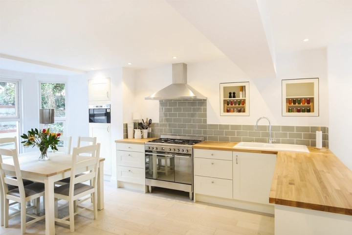 Classic kitchen open plan with metro tiles