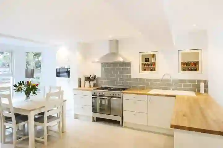 Classic kitchen open plan with metro tiles