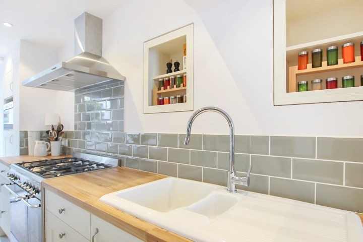 Ceramic sink in oak worktop 
