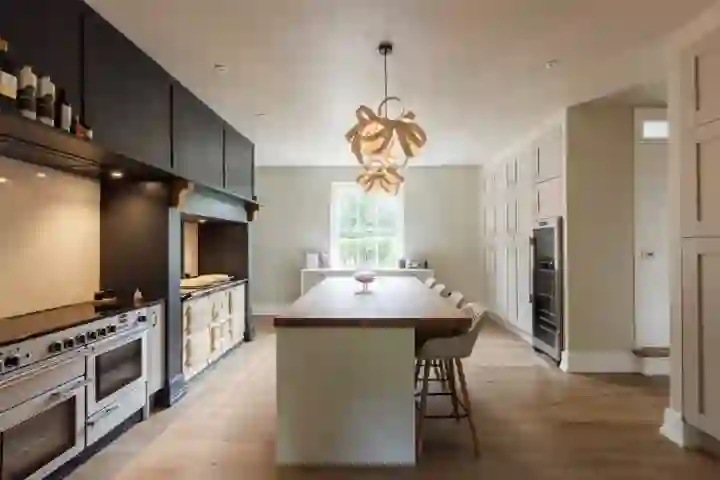 Contemporary kitchen with oak beams