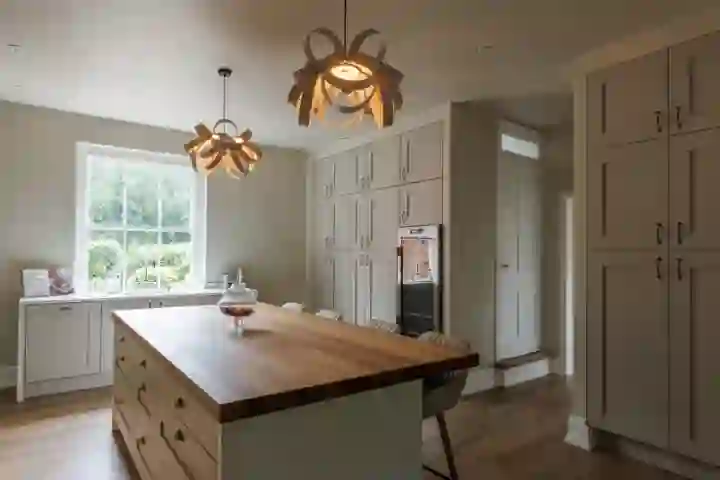 Contemporary kitchen with oak beams